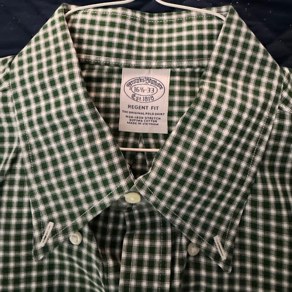 Brooks Brothers Dress Shirt Men's 16 1/2 x 33 Green with White Stripe - Picture 2 of 6